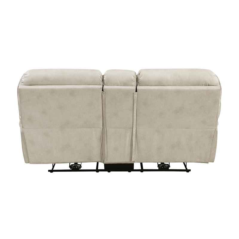 Pemberly Row Microfiber Power Reclining Loveseat with Console USB in Sand