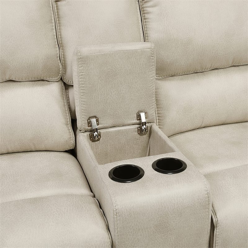 Pemberly Row Microfiber Power Reclining Loveseat with Console USB in Sand
