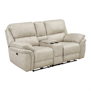 Pemberly Row Microfiber Power Reclining Loveseat with Console USB in Sand