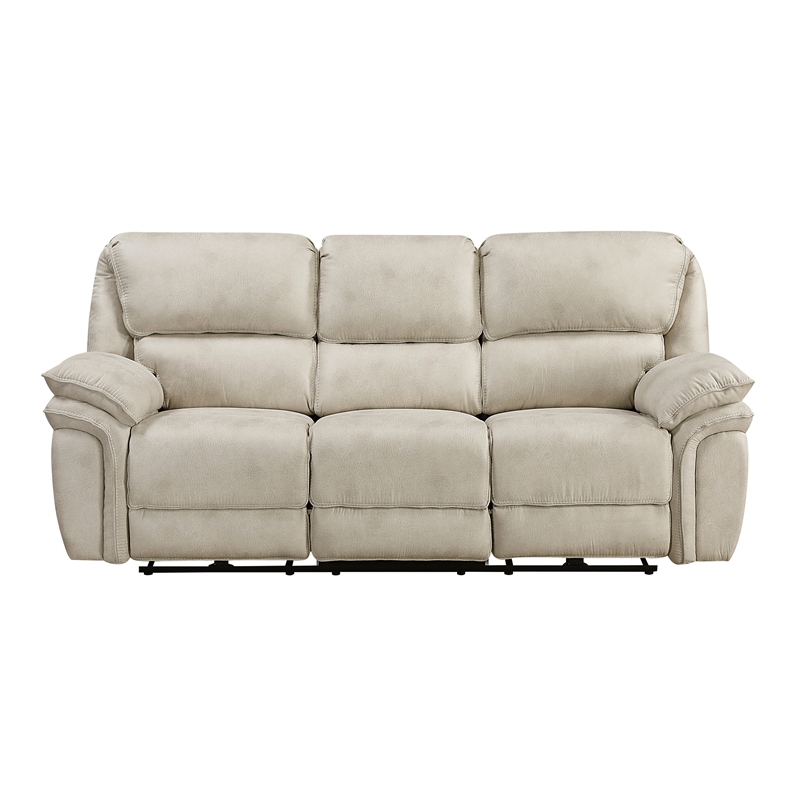 Pemberly Row Polished Microfiber Power Reclining Sofa with USB Port in Sand
