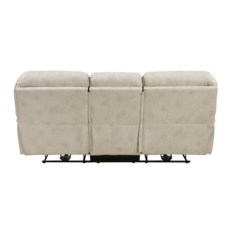 Pemberly Row Polished Microfiber Power Reclining Sofa with USB Port in Sand