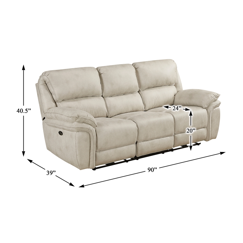 Pemberly Row Polished Microfiber Power Reclining Sofa with USB Port in Sand