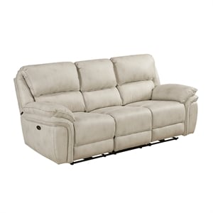 Pemberly Row Polished Microfiber Power Reclining Sofa with USB Port in Sand