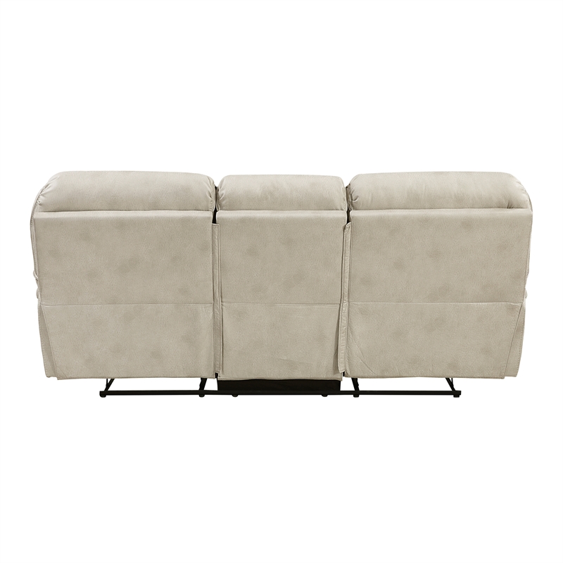 Pemberly Row Polished Microfiber Double Reclining Sofa 900 lbs Total in Sand
