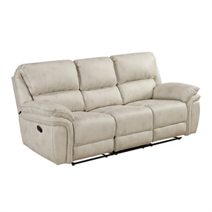 Pemberly Row Polished Microfiber Double Reclining Sofa 900 lbs Total in Sand