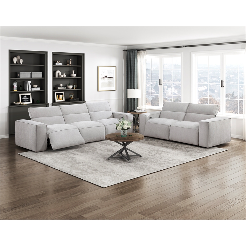 Pemberly Row Power Reclining Loveseat with Power Headrests in Light Gray