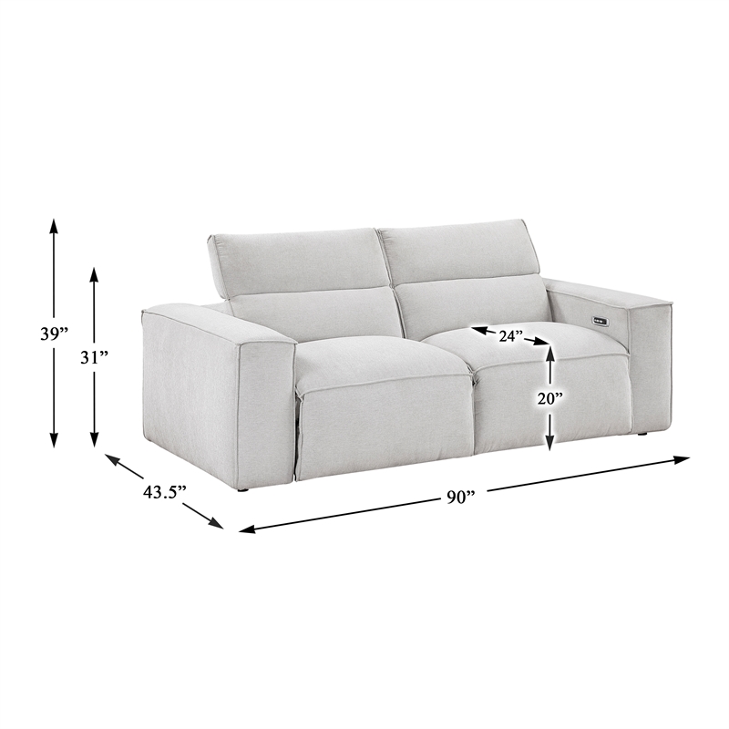 Pemberly Row Power Reclining Loveseat with Power Headrests in Light Gray