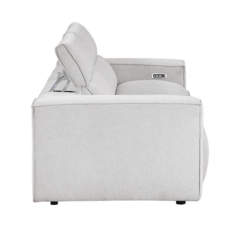 Pemberly Row Power Reclining Loveseat with Power Headrests in Light Gray