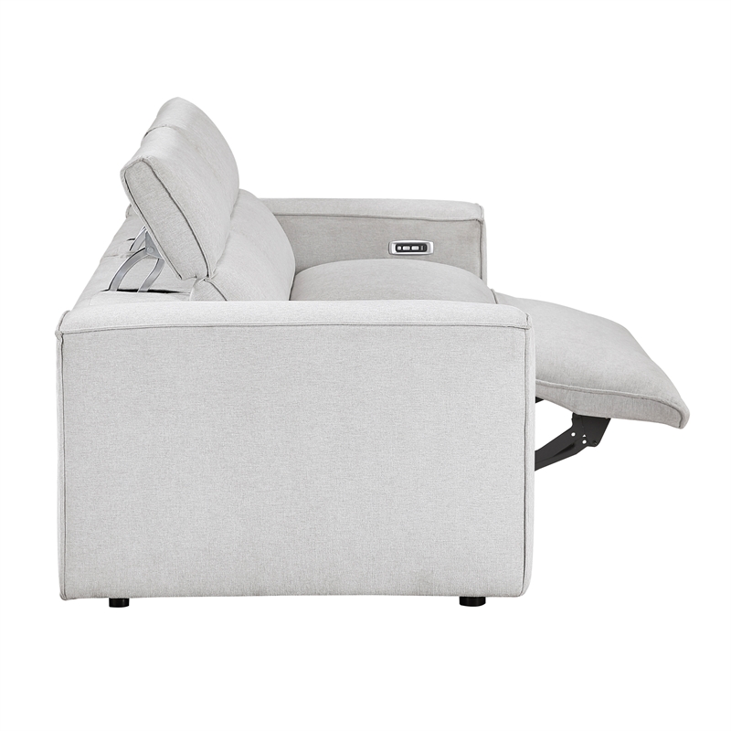 Pemberly Row Power Reclining Loveseat with Power Headrests in Light Gray