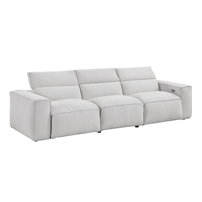 Pemberly Row Power Reclining Sofa with Power Headrests USB in Light Gray