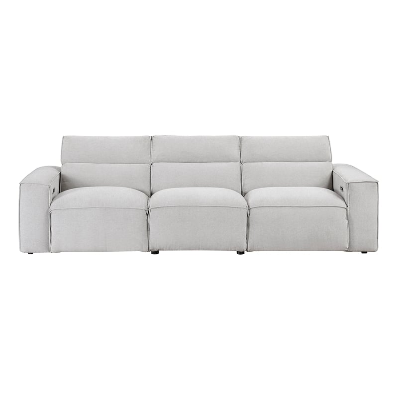 Pemberly Row Power Reclining Sofa with Power Headrests USB in Light Gray