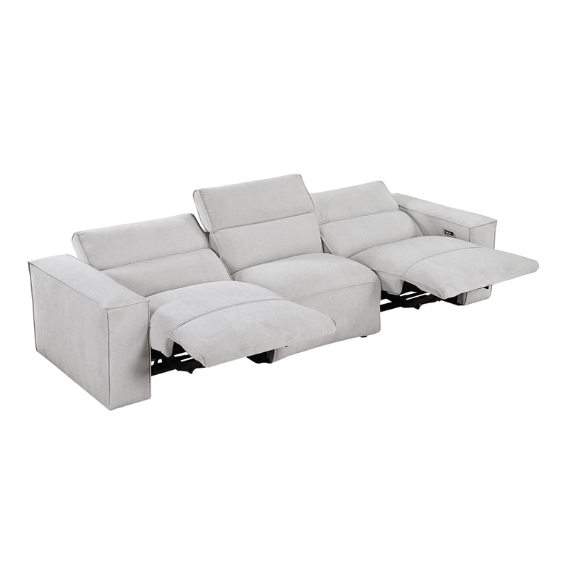 Pemberly Row Power Reclining Sofa with Power Headrests USB in Light Gray