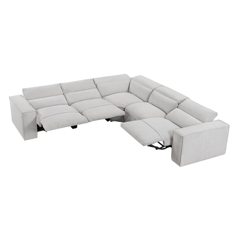 Pemberly Row Microfiber 5-Piece Modular Power Reclining Sectional in Light Gray