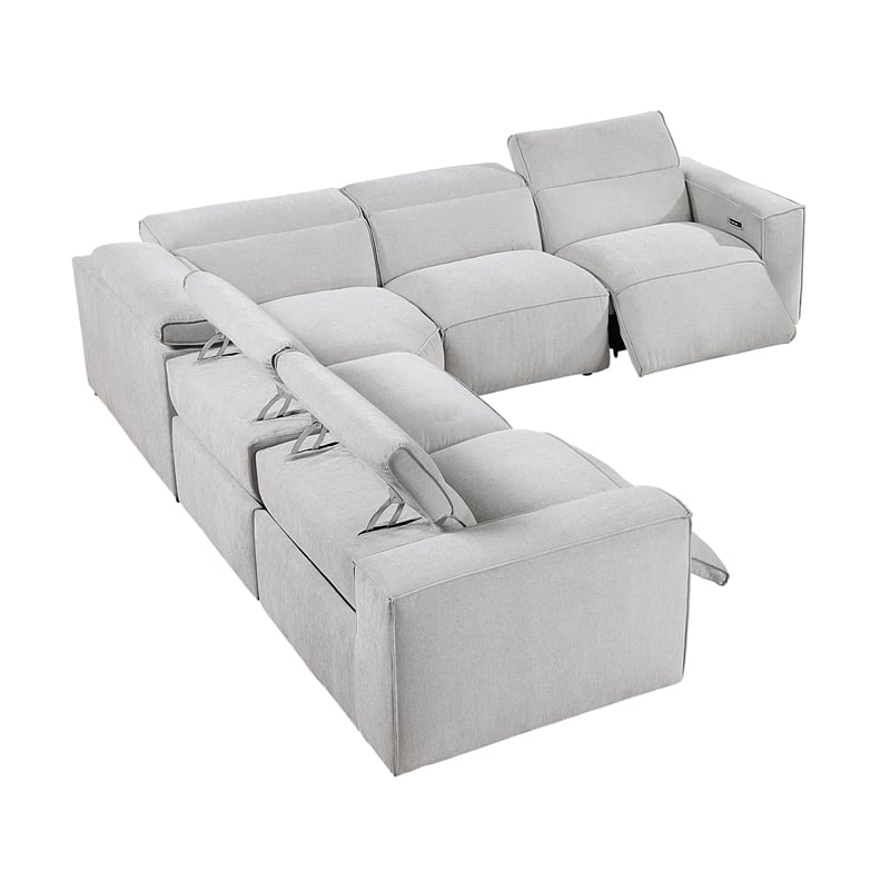 Pemberly Row Microfiber 5-Piece Modular Power Reclining Sectional in Light Gray