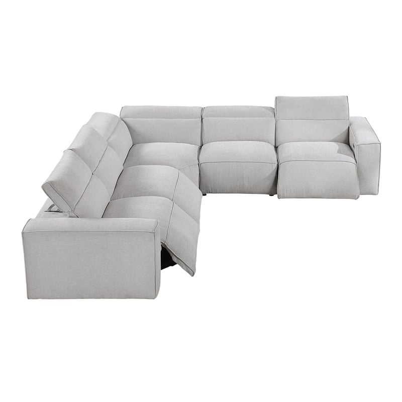 Pemberly Row Microfiber 5-Piece Modular Power Reclining Sectional in Light Gray