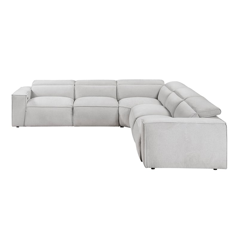 Pemberly Row Microfiber 5-Piece Modular Power Reclining Sectional in Light Gray