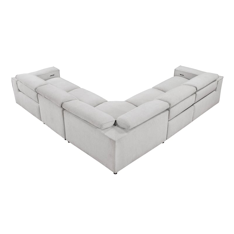 Pemberly Row Microfiber 5-Piece Modular Power Reclining Sectional in Light Gray