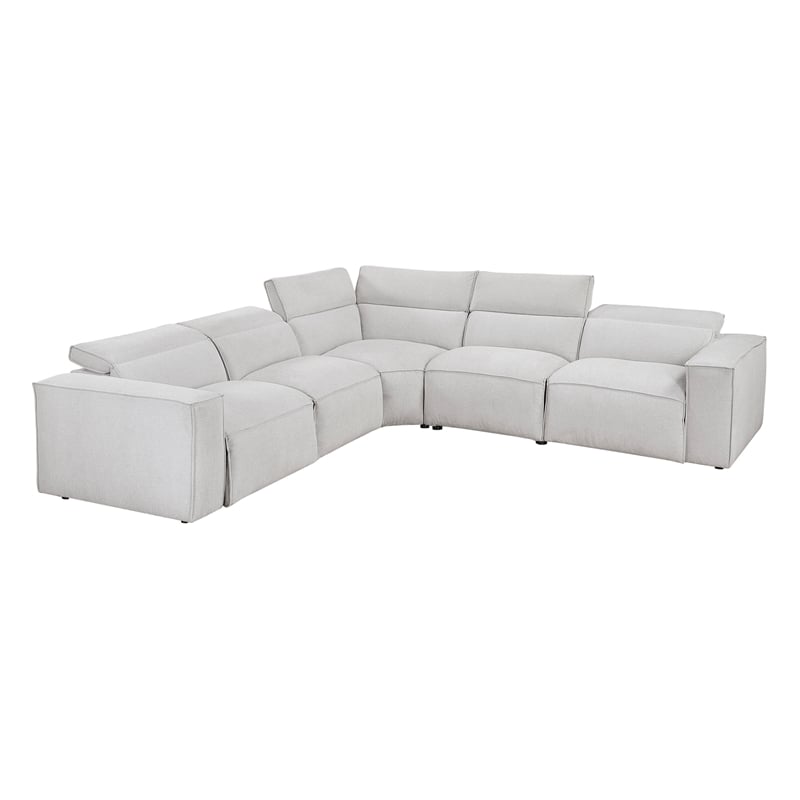 Pemberly Row Microfiber 5-Piece Modular Power Reclining Sectional in Light Gray