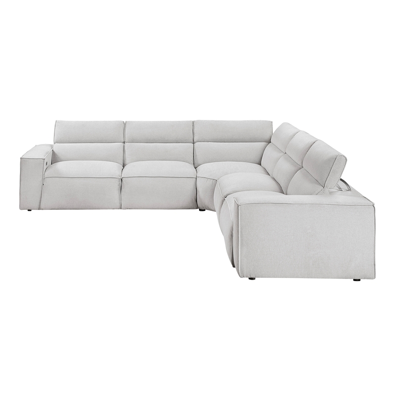 Pemberly Row Microfiber 5-Piece Modular Power Reclining Sectional in Light Gray