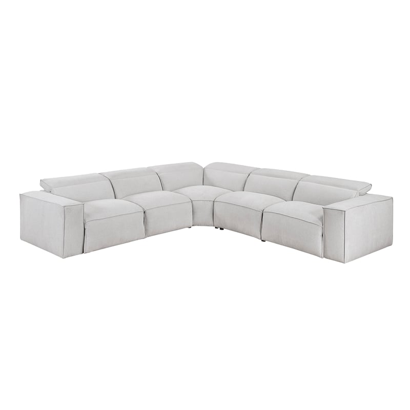 Pemberly Row Microfiber 5-Piece Modular Power Reclining Sectional in Light Gray