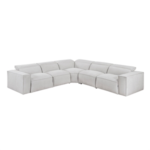 Pemberly Row Microfiber 5-Piece Modular Power Reclining Sectional in Light Gray