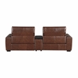 Pemberly Row Top Grain Leather Power Reclining Loveseat Console Wireless - Brown