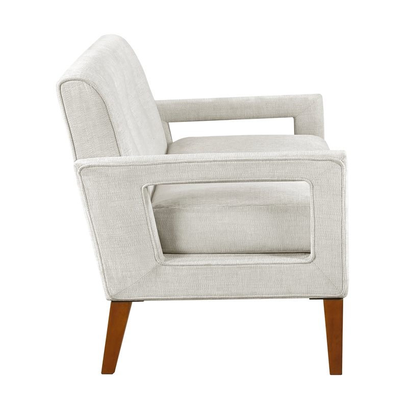 Pemberly Row Chenille Loveseat with Reversible Cushions Walnut Legs in Beige