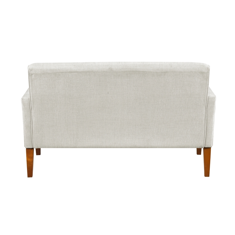 Pemberly Row Chenille Loveseat with Reversible Cushions Walnut Legs in Beige
