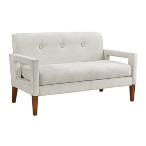 Pemberly Row Chenille Loveseat with Reversible Cushions Walnut Legs in Beige