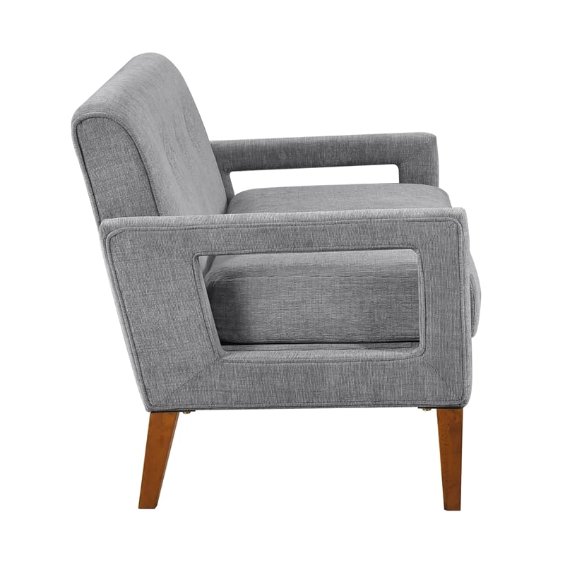 Pemberly Row Chenille Loveseat with Reversible Cushions Walnut Legs in Gray