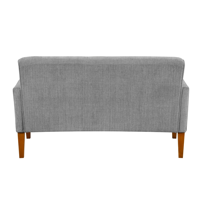 Pemberly Row Chenille Loveseat with Reversible Cushions Walnut Legs in Gray