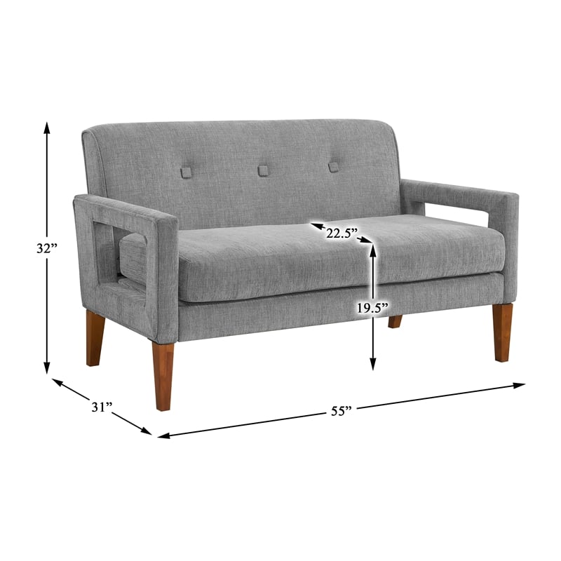 Pemberly Row Chenille Loveseat with Reversible Cushions Walnut Legs in Gray