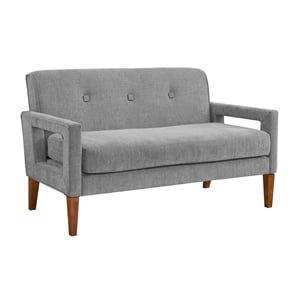 Pemberly Row Chenille Loveseat with Reversible Cushions Walnut Legs in Gray