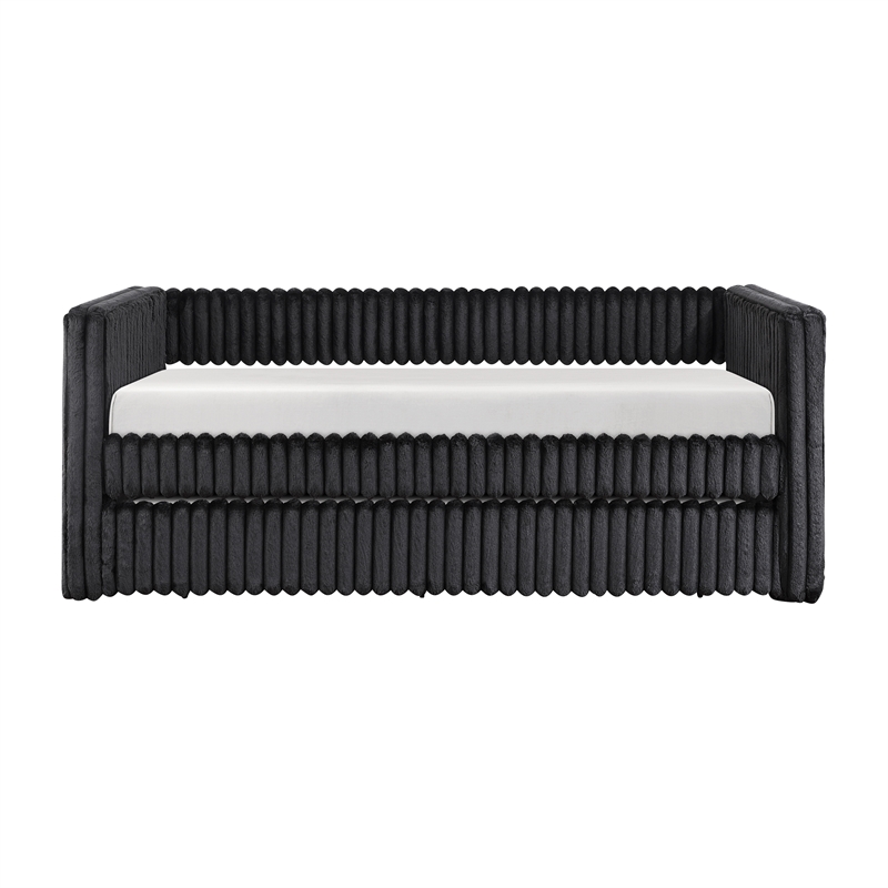 Pemberly Row Corduroy Daybed with Pull-Out Trundle 300 lbs Each in Black