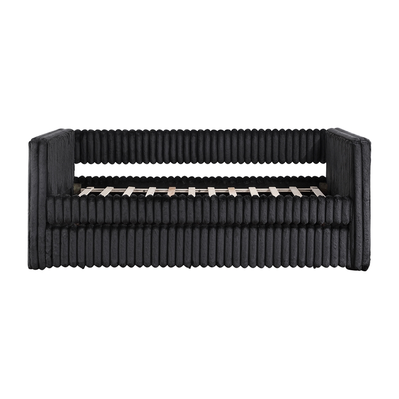 Pemberly Row Corduroy Daybed with Pull-Out Trundle 300 lbs Each in Black