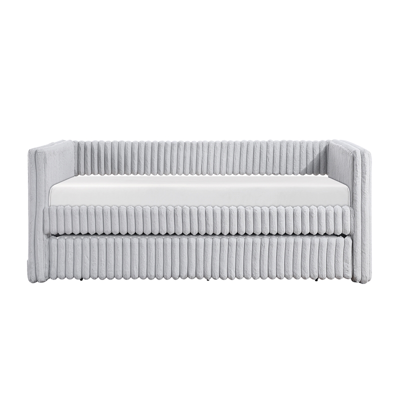 Pemberly Row Corduroy Daybed with Pull-Out Trundle 300 lbs Each in Gray