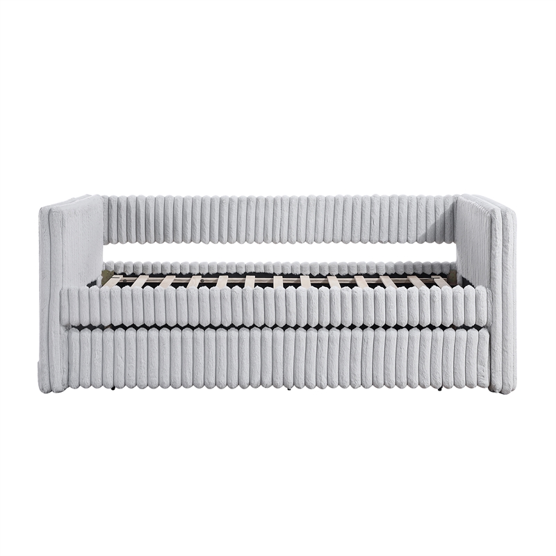 Pemberly Row Corduroy Daybed with Pull-Out Trundle 300 lbs Each in Gray