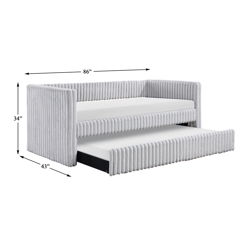 Pemberly Row Corduroy Daybed with Pull-Out Trundle 300 lbs Each in Gray