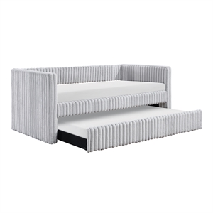 Pemberly Row Corduroy Daybed with Pull-Out Trundle 300 lbs Each in Gray