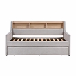 Pemberly Row Fabric Daybed with Trundle Bookcase and Charging Port in Light Gray