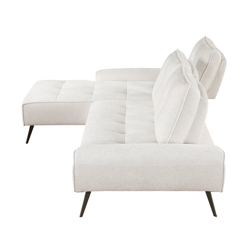 Pemberly Row Chenille 2-Piece Sectional with Left Chaise Adjustable Back - Beige