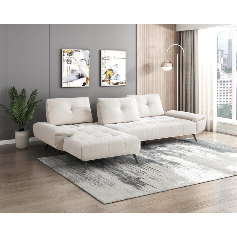 Pemberly Row Chenille 2-Piece Sectional with Left Chaise Adjustable Back - Beige