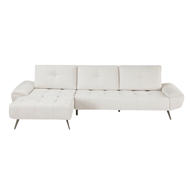Pemberly Row Chenille 2-Piece Sectional with Left Chaise Adjustable Back - Beige