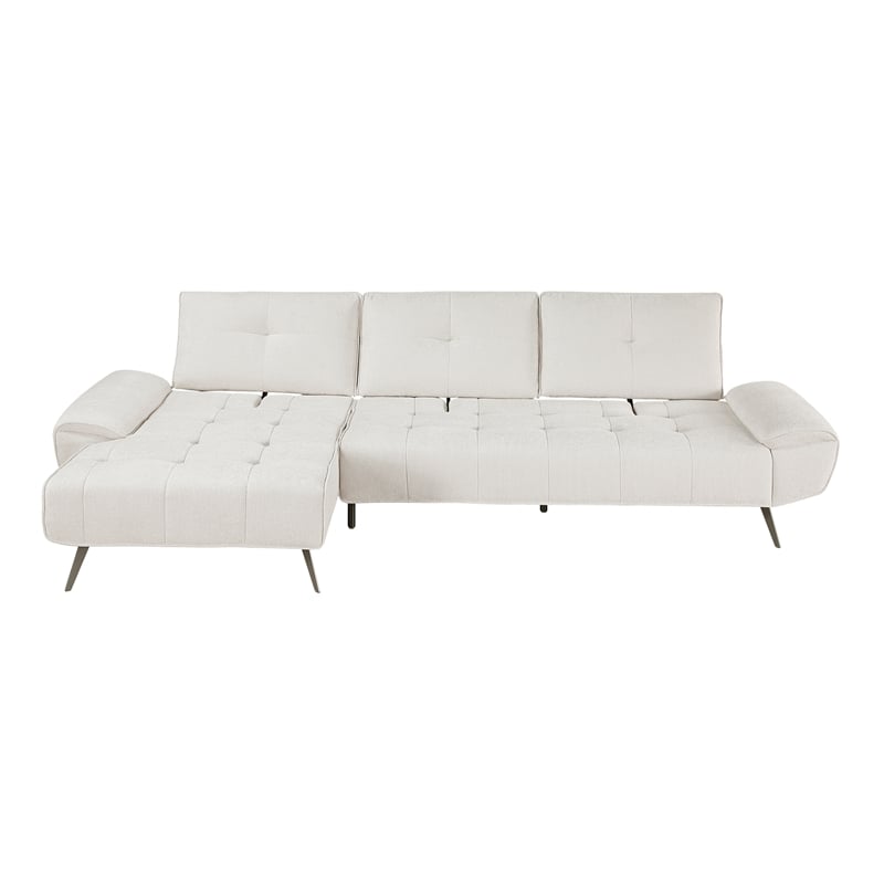 Pemberly Row Chenille 2-Piece Sectional with Left Chaise Adjustable Back - Beige