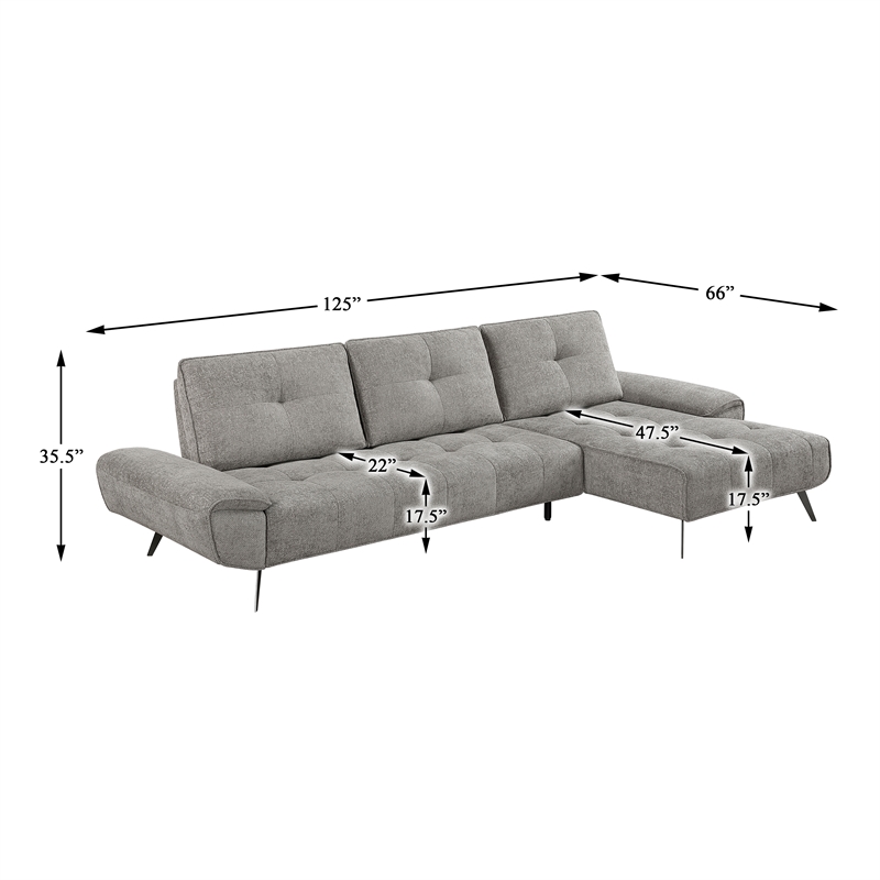 Pemberly Row 2-Piece Sectional with Right Chaise Adjustable Back in Dove Gray