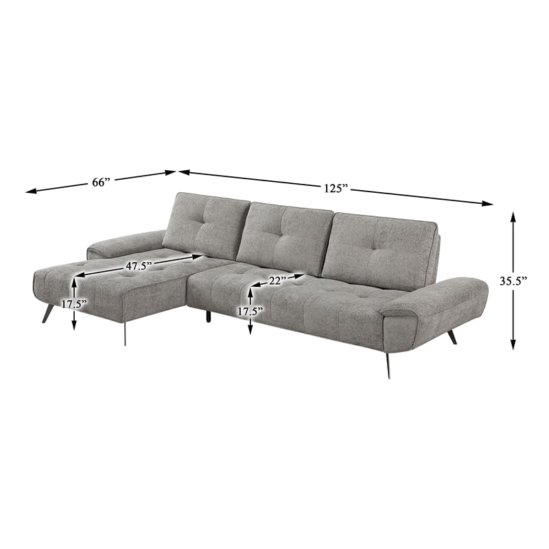 Pemberly Row 2-Piece Sectional with Left Chaise Adjustable Back in Dove Gray