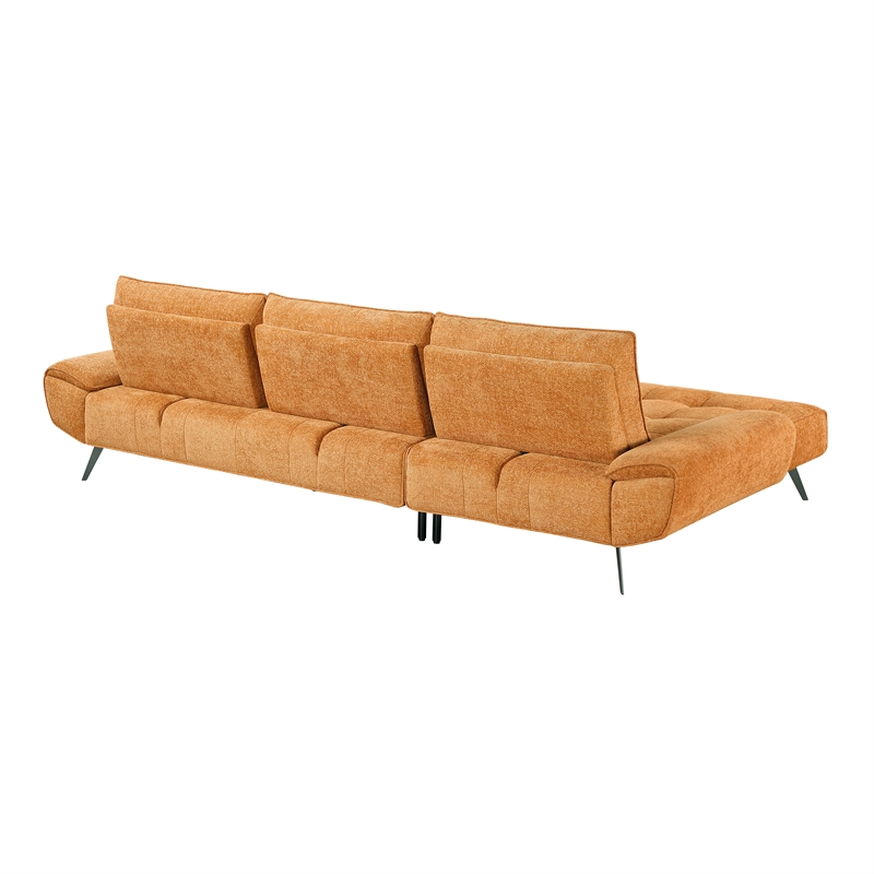 Pemberly Row Chenille 2-Piece Sectional Left Chaise Adjustable Back in Orange