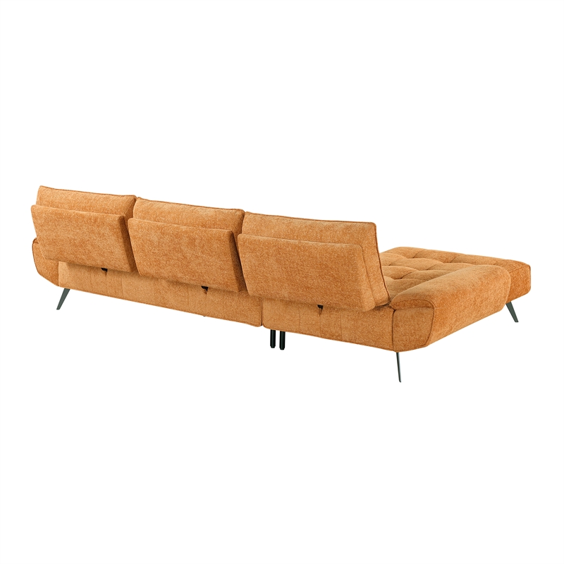 Pemberly Row Chenille 2-Piece Sectional Left Chaise Adjustable Back in Orange