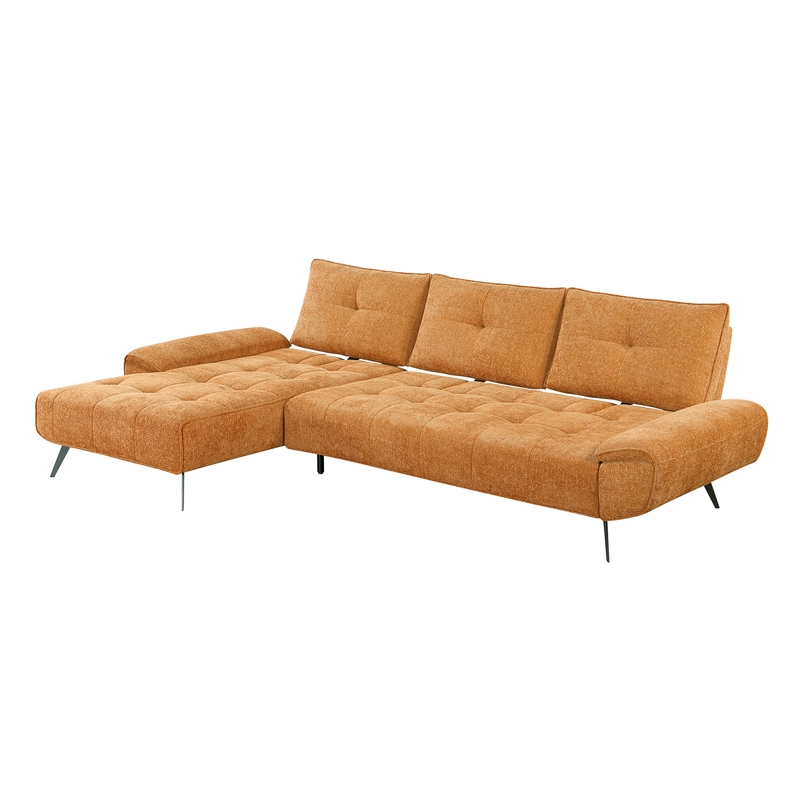 Pemberly Row Chenille 2-Piece Sectional Left Chaise Adjustable Back in Orange