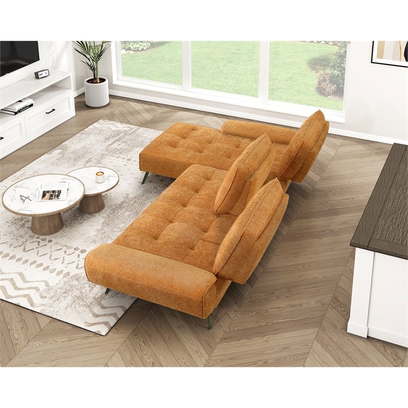 Pemberly Row Chenille 2-Piece Sectional Left Chaise Adjustable Back in Orange